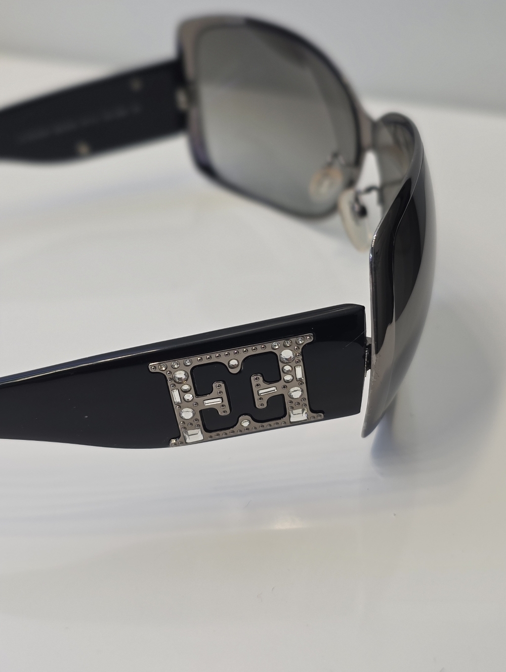 Y2K Escada Oversized Rhinestone Logo Sunglasses Glam Shield Luxe Italy